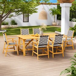Outdoor Garden Dining Set 7 Piece Solid Acacia Wood Patio Furniture Brown