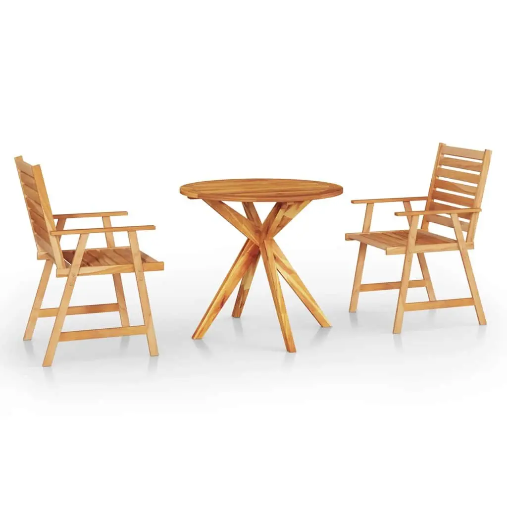 Garden Dining Set Solid Acacia Wood 3 Piece Outdoor Patio Furniture Brown Table Chairs