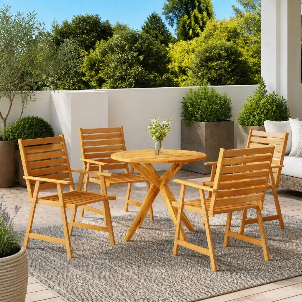 Garden Dining Set Brown Acacia Wood 5 Piece Outdoor Patio Table Chairs