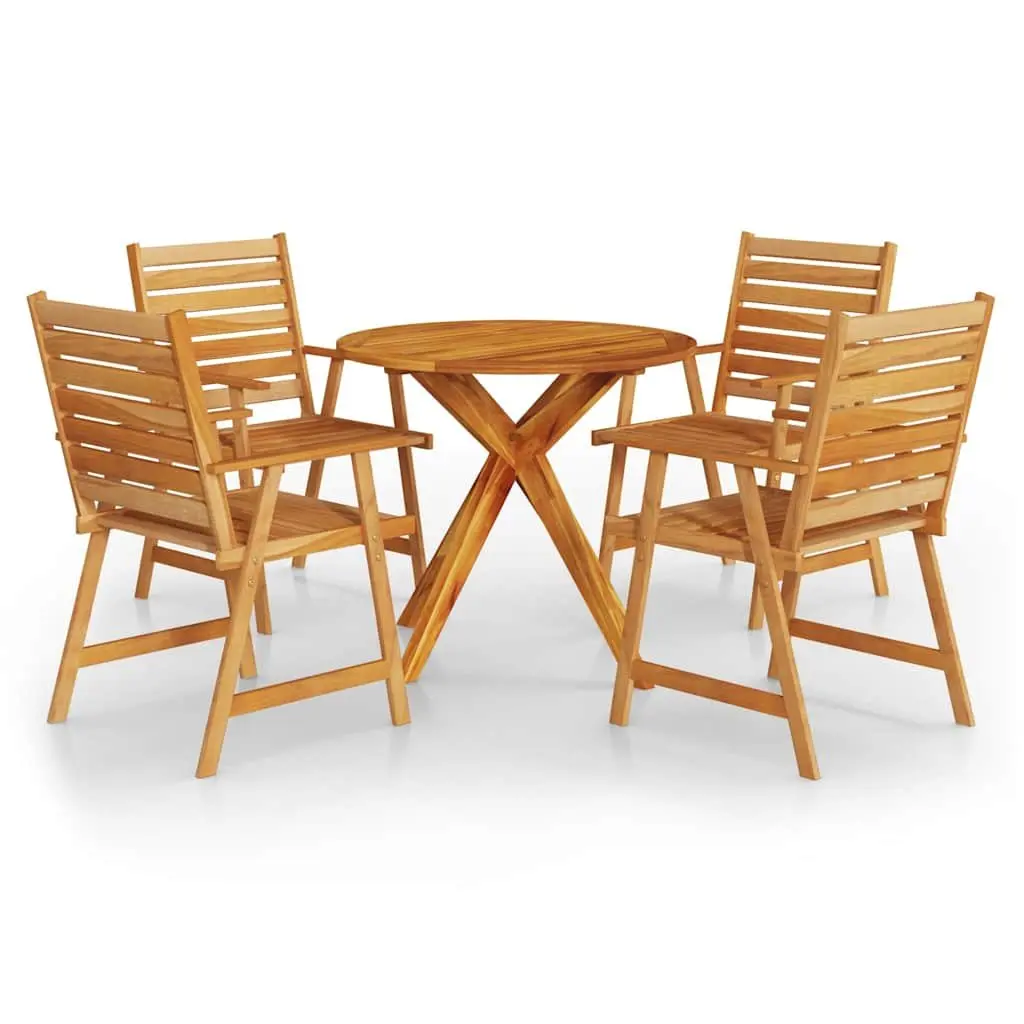Garden Dining Set Brown Acacia Wood 5 Piece Outdoor Patio Table Chairs