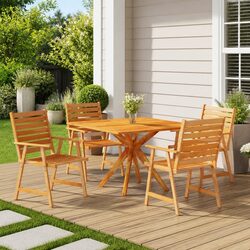 5 Piece Garden Dining Set Outdoor Patio Furniture Solid Acacia Wood Brown