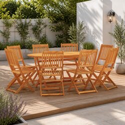 Friendly 9-Piece Folding Dining Set in Eucalyptus Wood