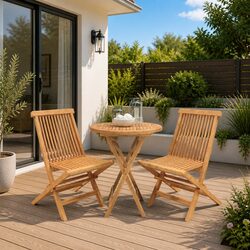 3 Piece Garden Dining Set Solid Teak Wood Outdoor Furniture Patio Foldable
