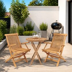3 Piece Outdoor Dining Set Solid Wood Teak Garden Patio Table Chairs Foldable