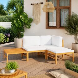 4 Piece Garden Lounge Set Teak Wood Outdoor Furniture Patio Chat with Cushions