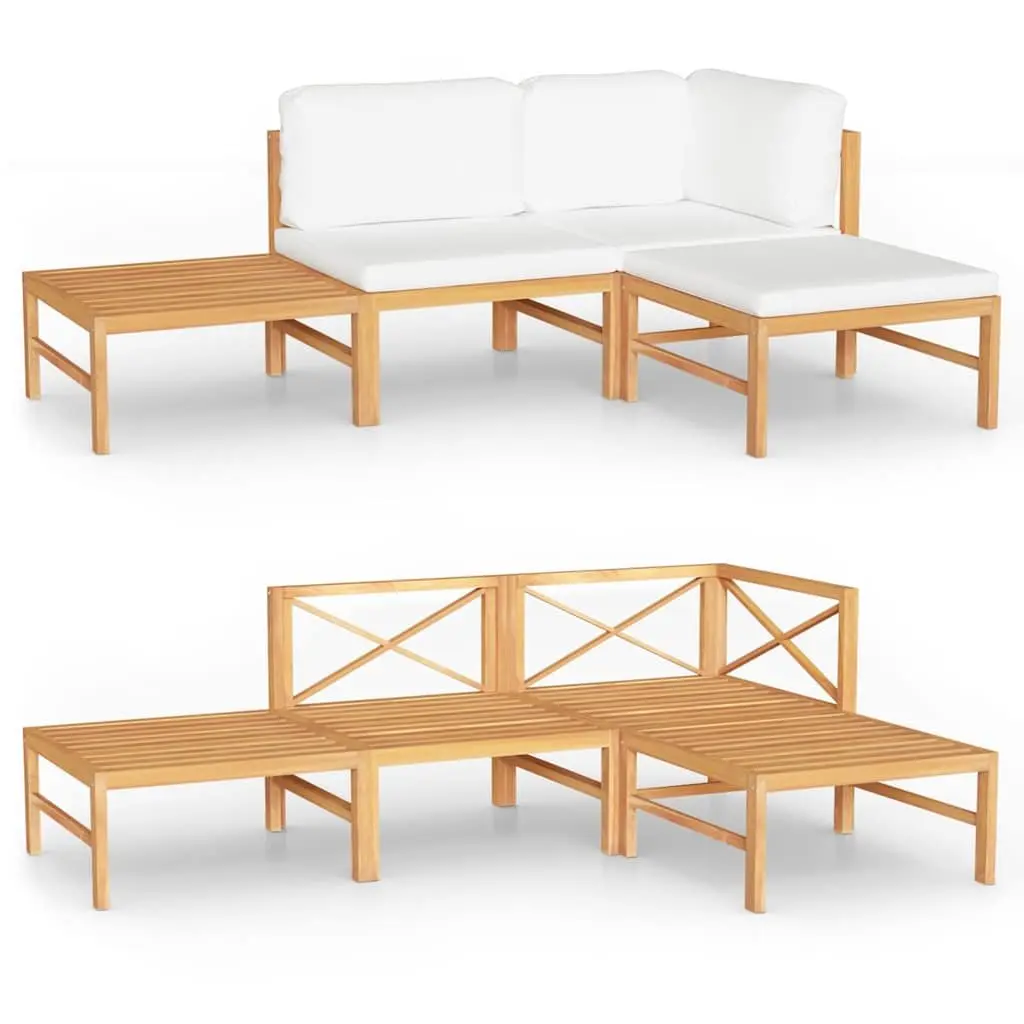 Garden Lounge Set Teak Wood Outdoor Furniture 4 Piece with Cream Cushions