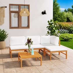 5 Piece Garden Lounge Set Outdoor Furniture with Cushions Teak Wood Patio