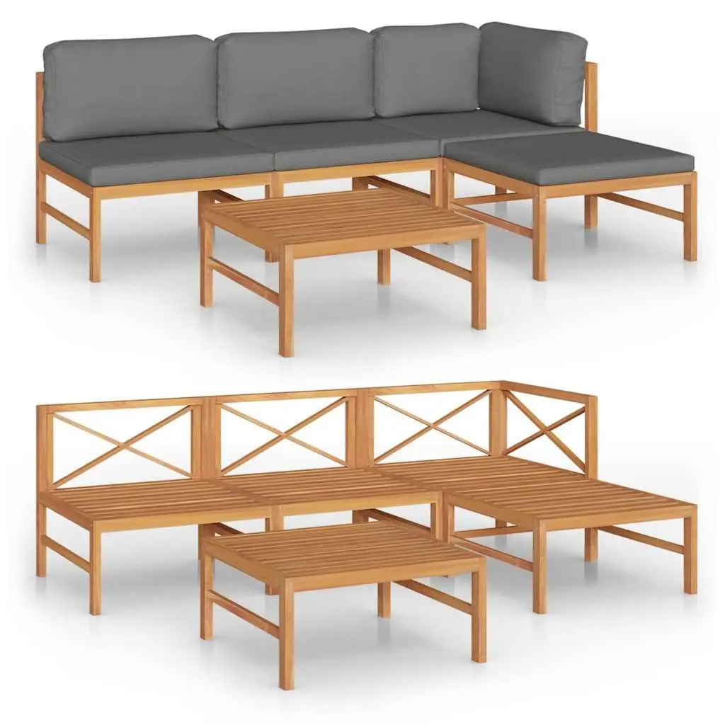 Garden Lounge Set Teak Hardwood 5 Piece with Grey Cushions