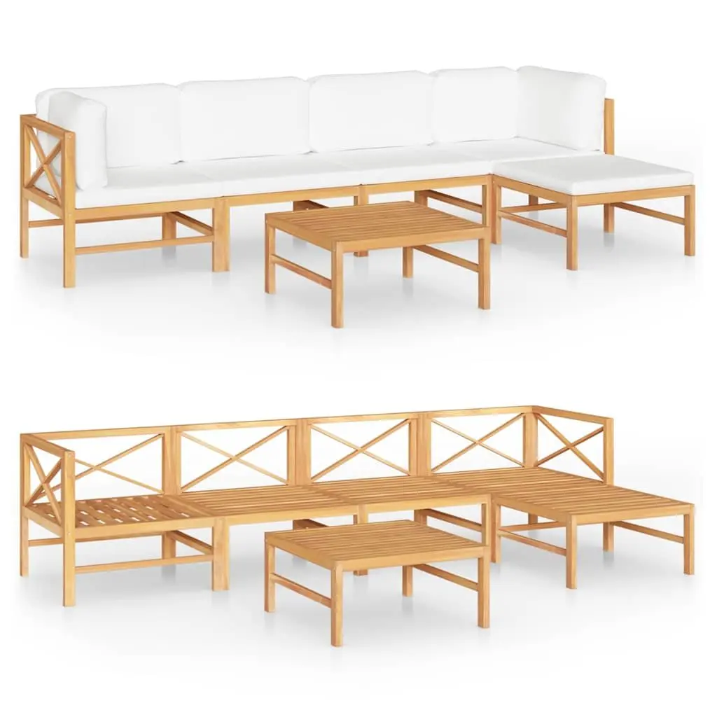 Garden Lounge Set Teak Wood 6 Piece Outdoor Furniture Sofa with Cushions
