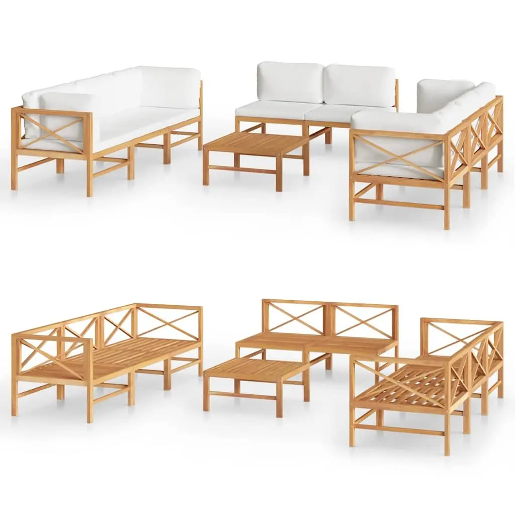 Outdoor Furniture Set 9 Piece Teak Wood Lounge with Cream Cushions for Patio