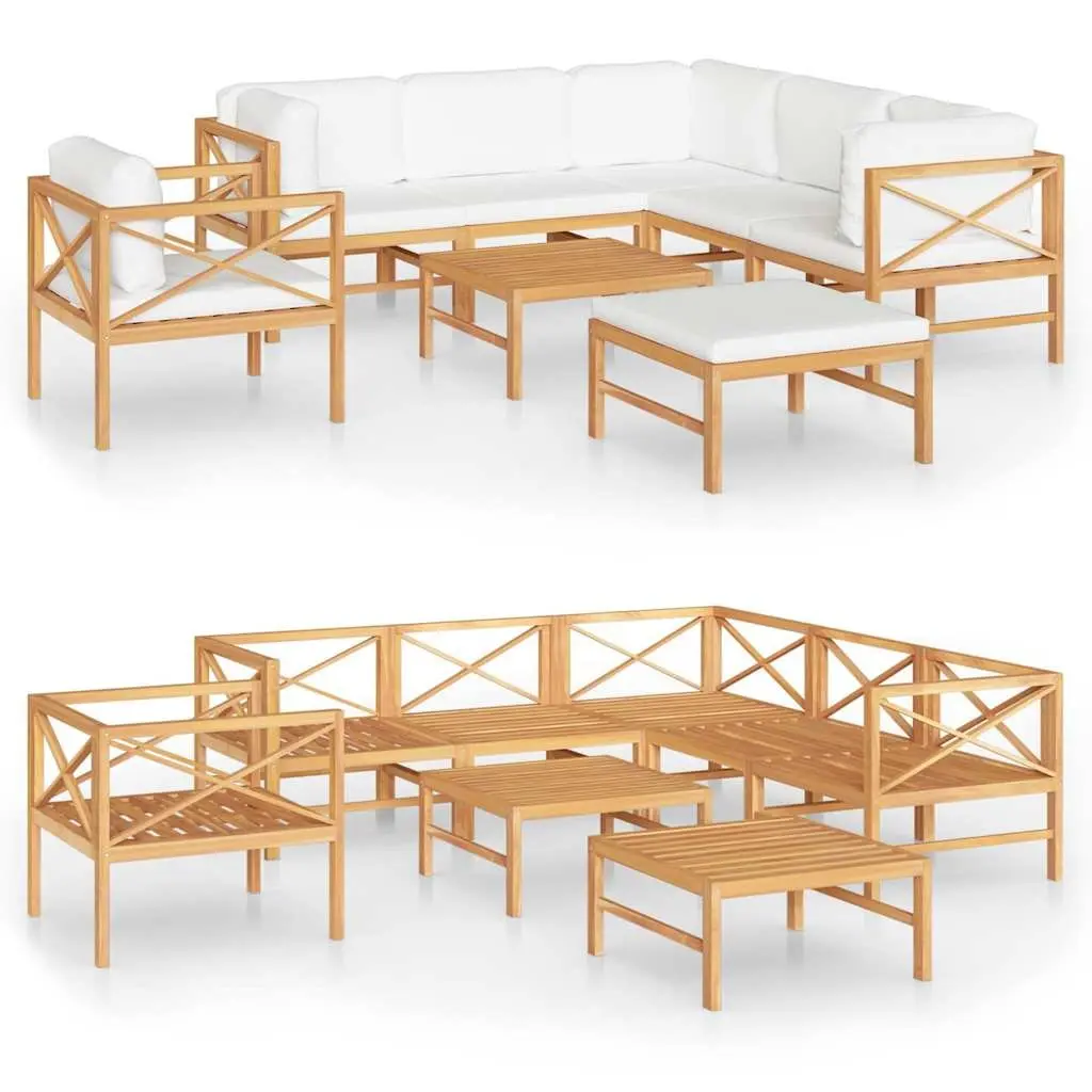 Garden Lounge Set 8 Piece Outdoor Furniture Teak Wood Cream Cushions Patio