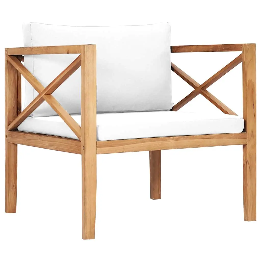Garden Lounge Set 8 Piece Outdoor Furniture Teak Wood Cream Cushions Patio