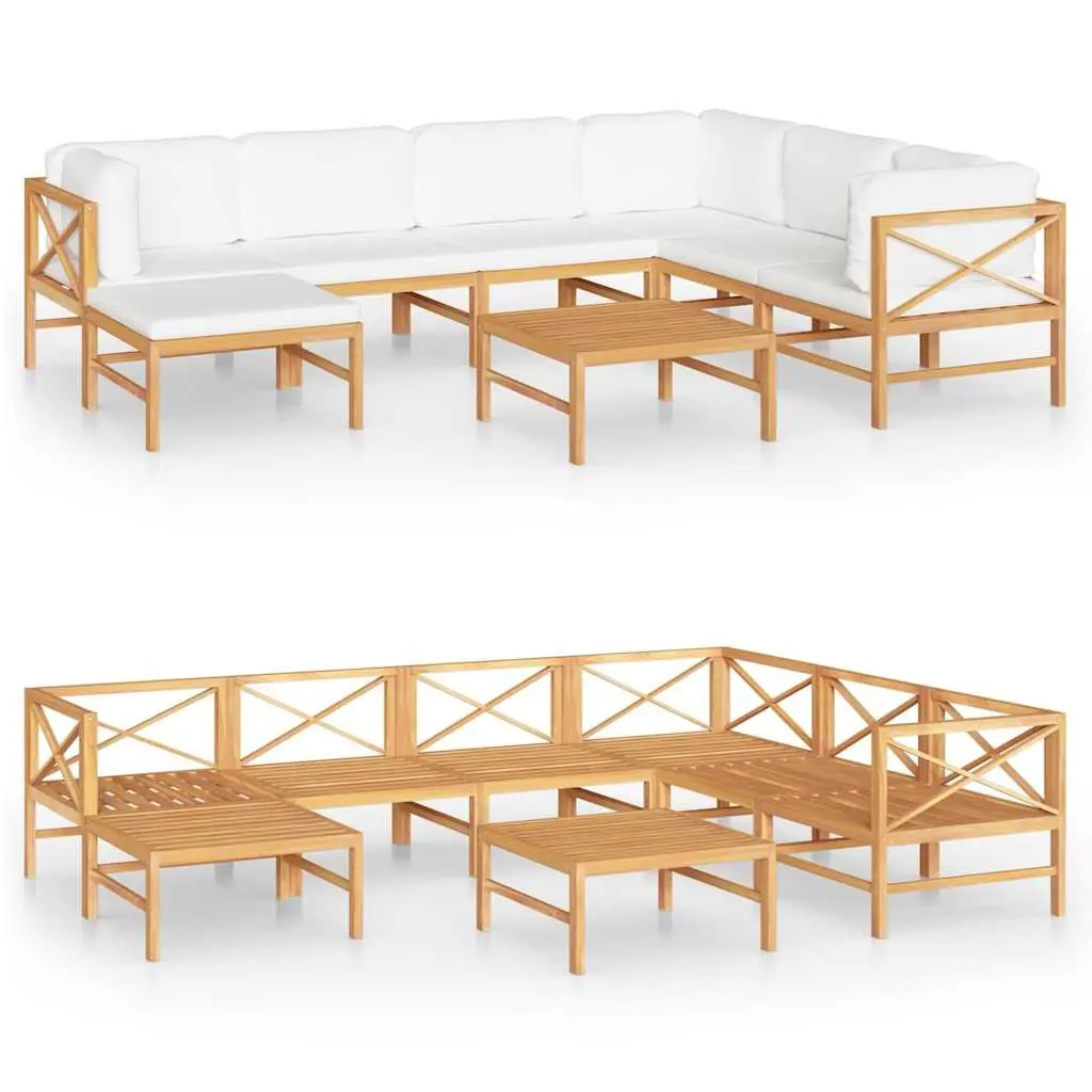 Garden Lounge Set Teak Wood 8 Piece Outdoor Furniture Patio Sofa with Cushions