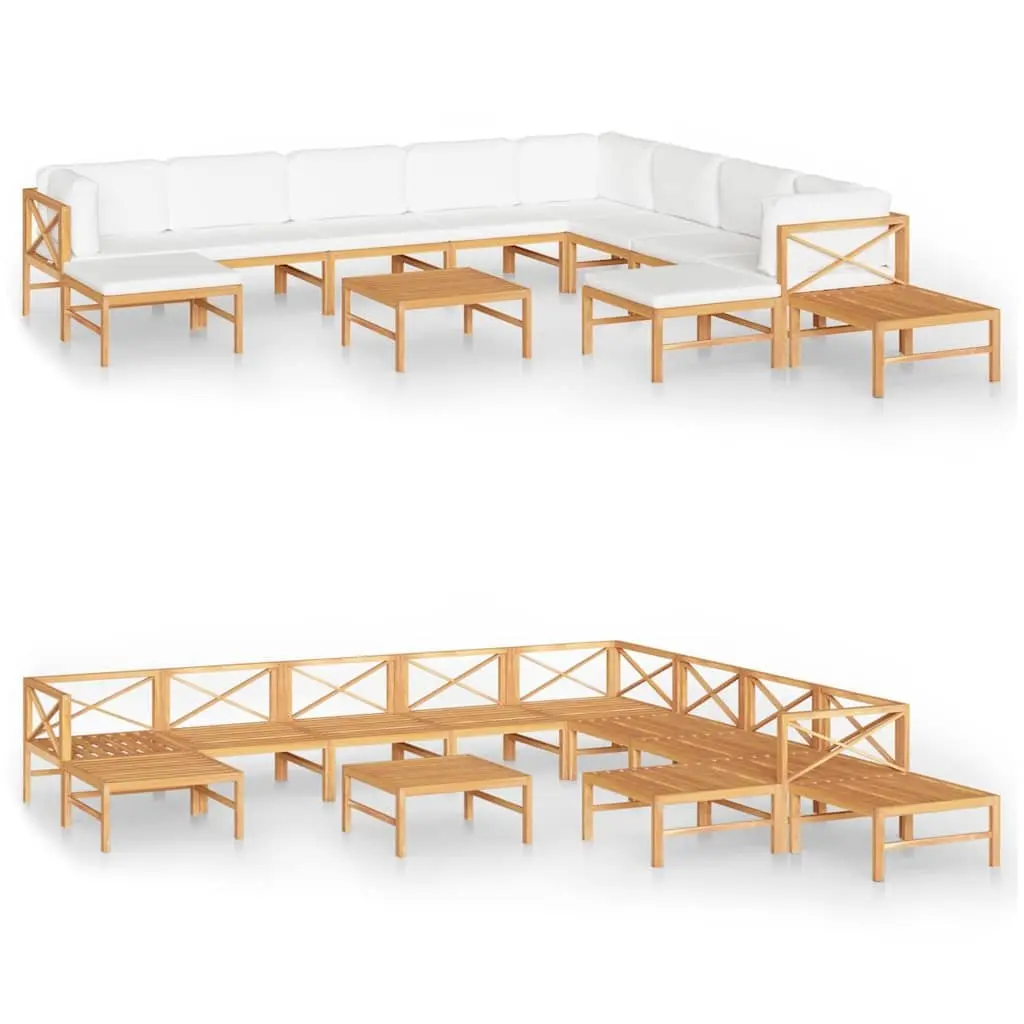 Garden Lounge Set Teak Wood 12 Piece Outdoor Furniture Patio Sofa with Cushions