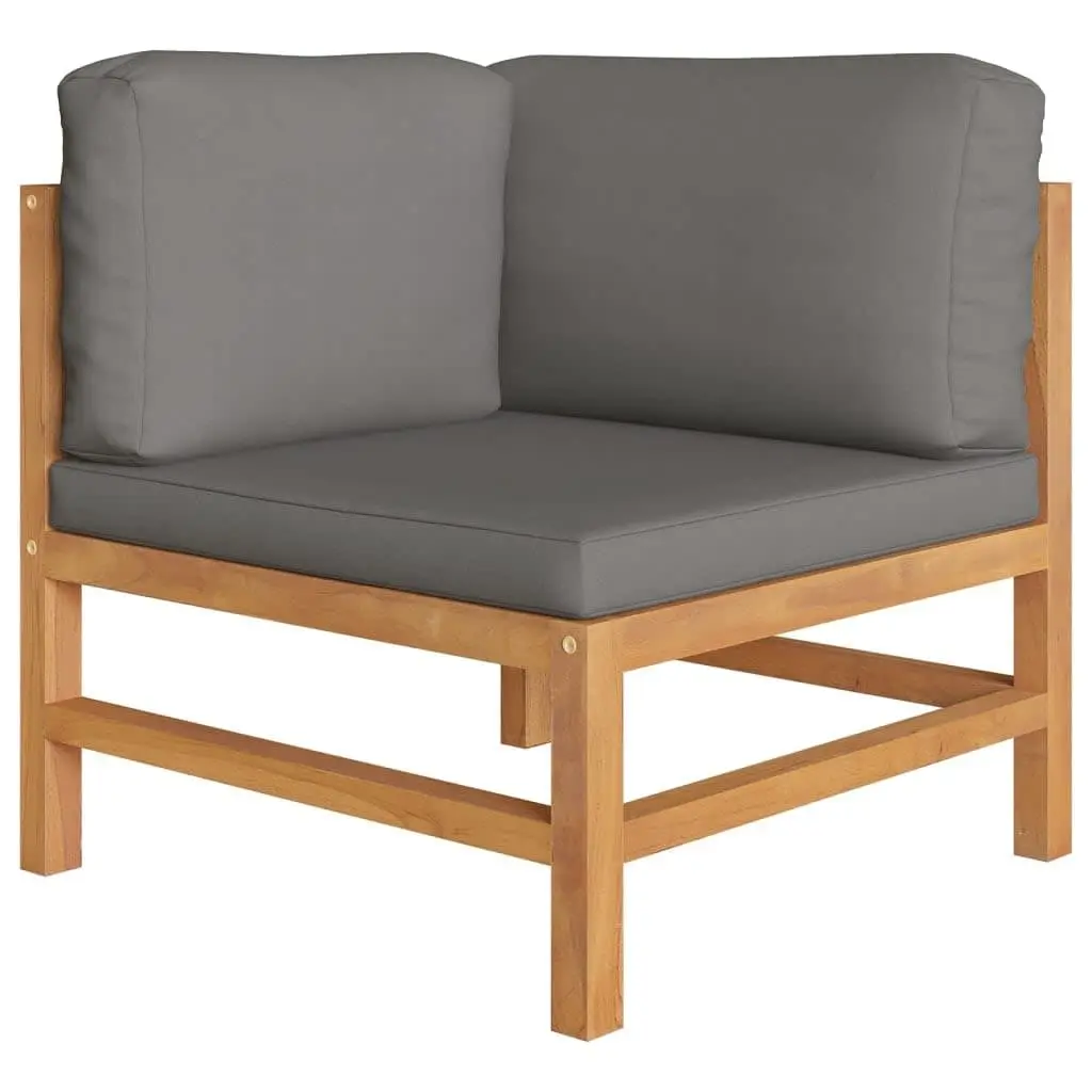 Garden Lounge Set Teak Wood 6 Piece Outdoor Furniture Grey Cushions