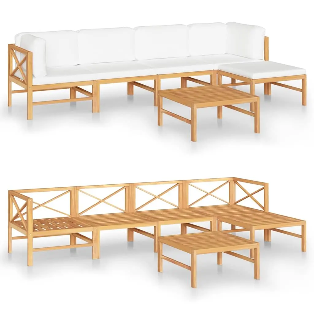 6 Piece Garden Lounge Set Cream Cushions Outdoor Patio Furniture Teak Wood