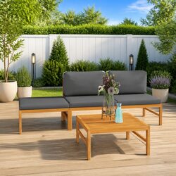 Garden Lounge Set 4 Piece Outdoor Furniture Grey Cushions Teak Wood Patio