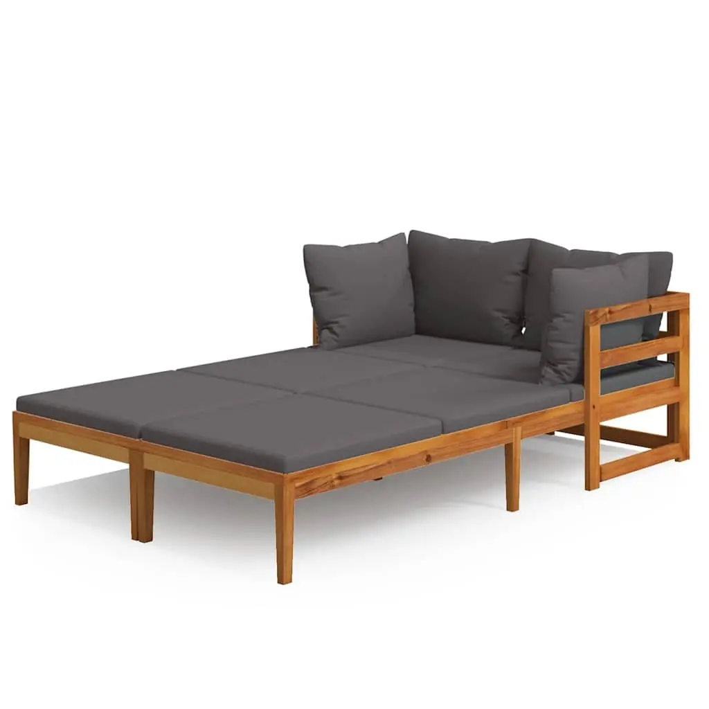 Outdoor Sun Loungers Pair Adjustable Armrest Dark Grey Cushions Acacia Wood