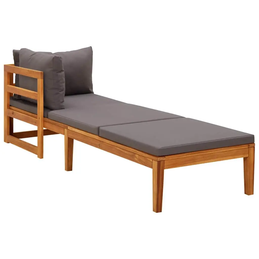 Outdoor Sun Loungers Pair Adjustable Armrest Dark Grey Cushions Acacia Wood