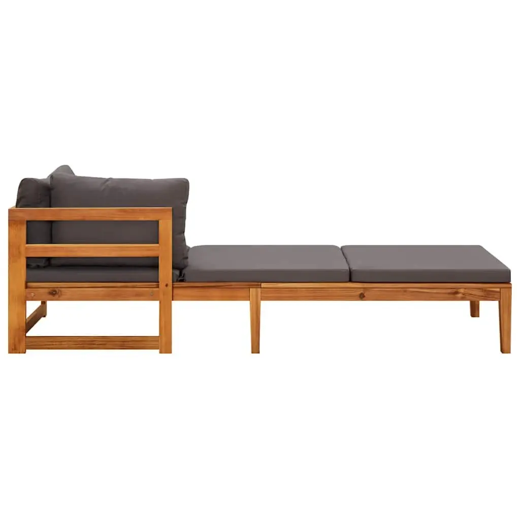 Outdoor Sun Loungers Pair Adjustable Armrest Dark Grey Cushions Acacia Wood