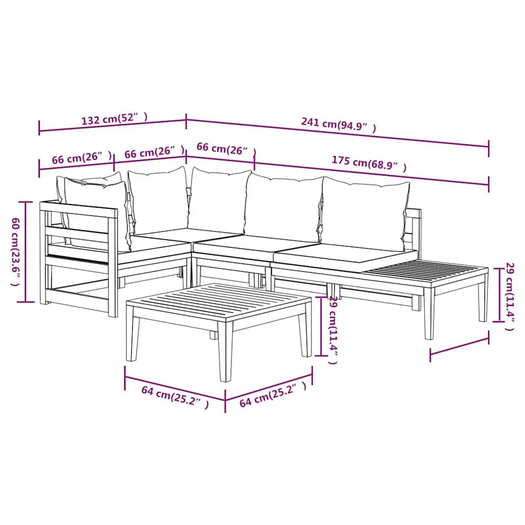 Garden Lounge Set 4 Piece Outdoor Patio Furniture Acacia Wood Grey Cushions