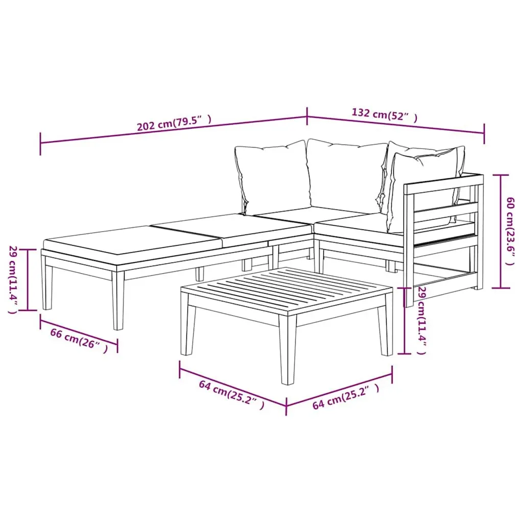 Garden Lounge Set 3 Piece Outdoor Patio Furniture with Cushions Acacia Wood