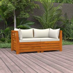 Your 2-Seater Garden Sofa: White Wooden Comfort with Cushions