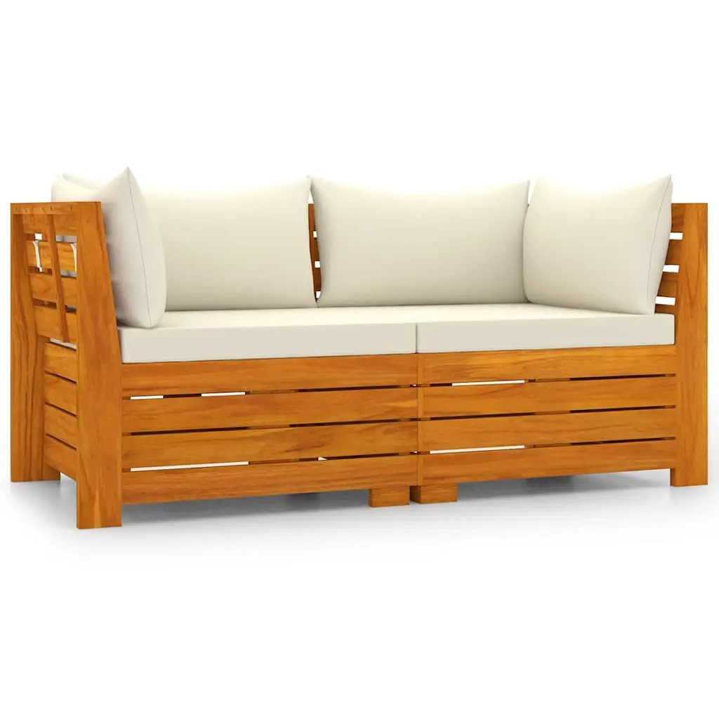 2-Seater Garden Sofa White Wooden Outdoor Lounge Patio Furniture with Cushions