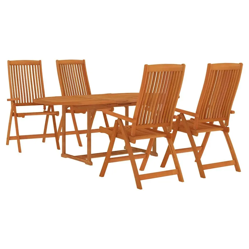 5 Piece Garden Dining Set Rustic Eucalyptus Wood Extendable Table Reclining Armchairs