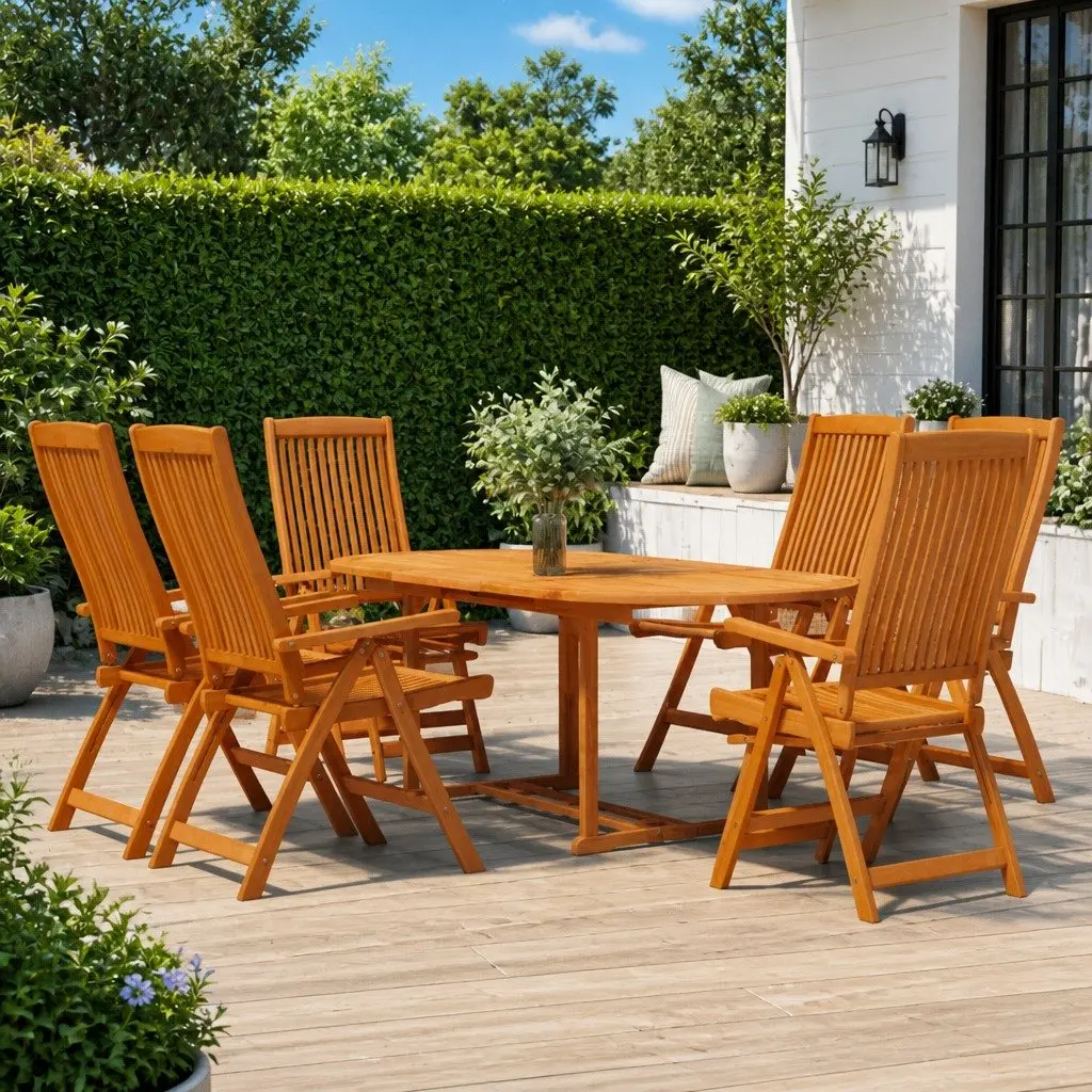 Garden Dining Set 7 Piece Outdoor Furniture Extendable Table Reclining Chairs