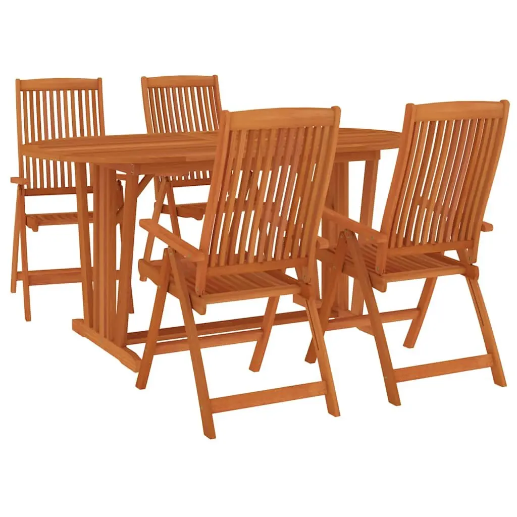 5 Piece Outdoor Dining Set Adjustable Armchairs Eucalyptus Wood Garden Furniture Brown