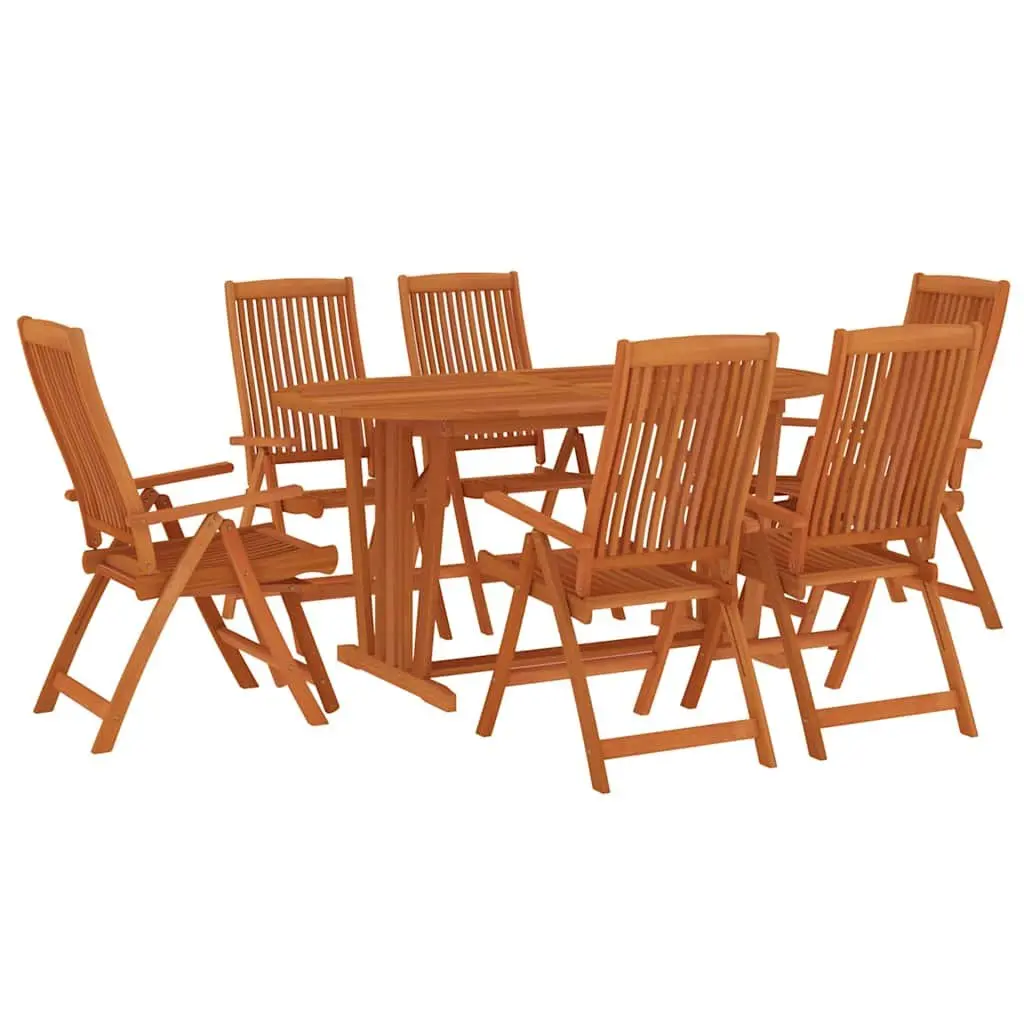 Outdoor Dining Set Rustic Eucalyptus Wood 7 Piece Garden Patio Furniture Brown