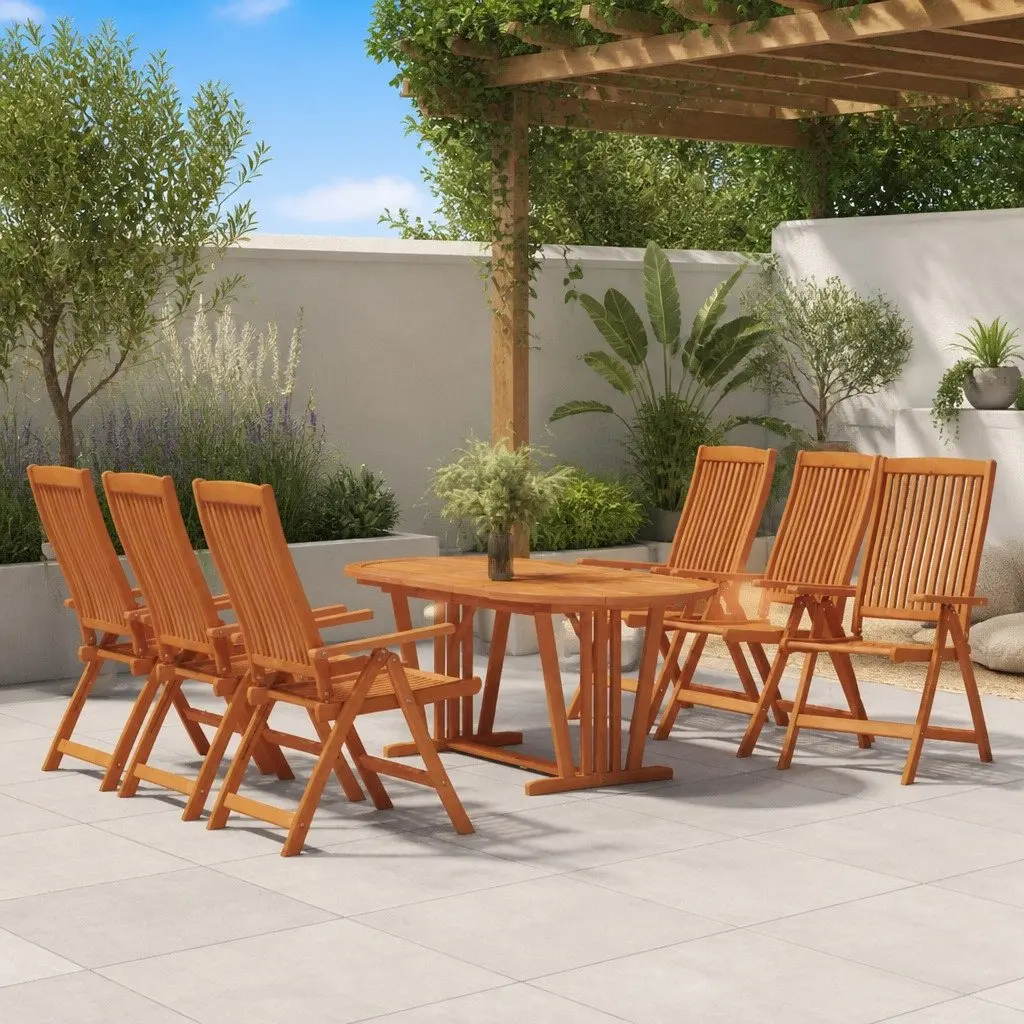 Garden Dining Set 7 Piece Extendable Table Reclining Armchairs