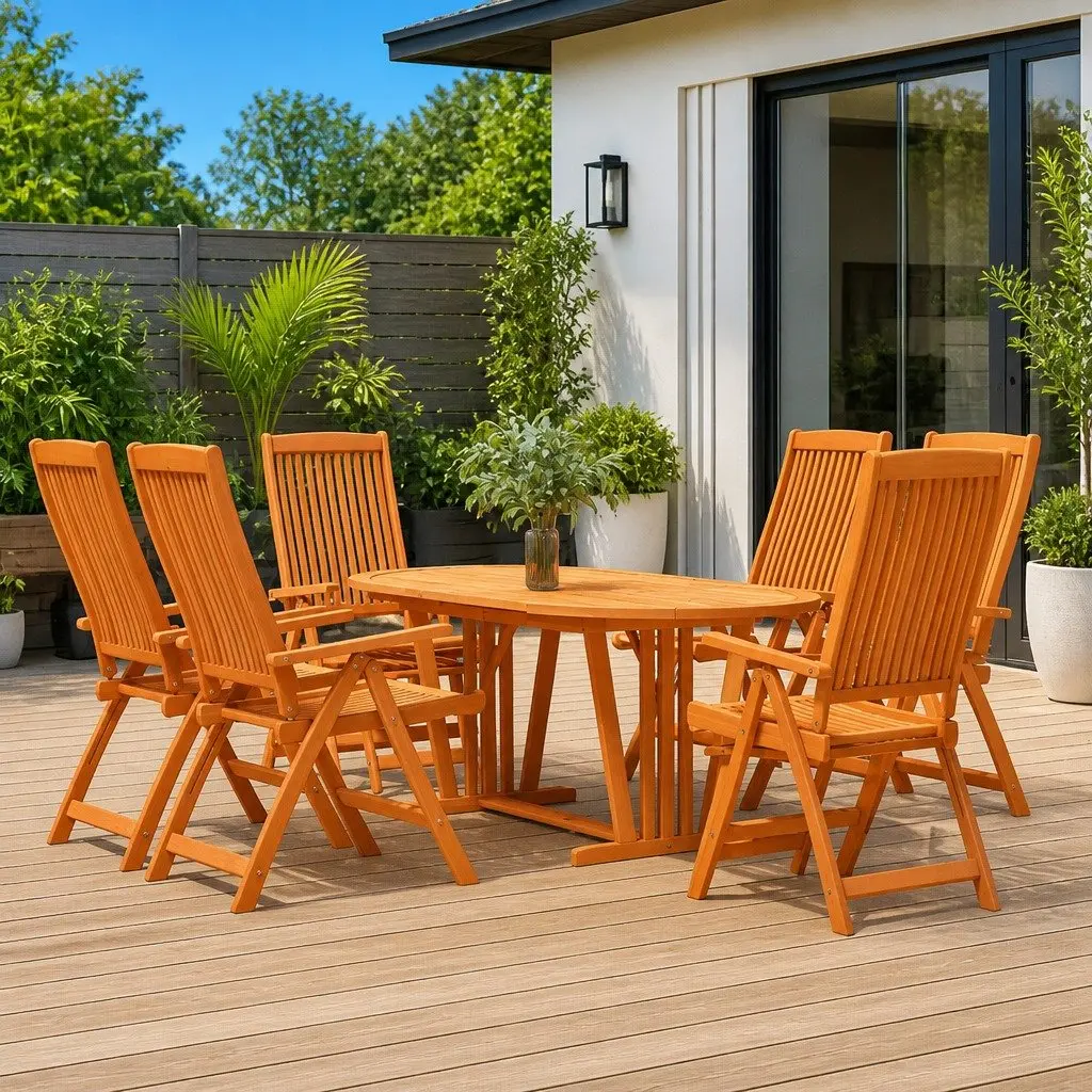 Garden Dining Set Eucalyptus Wood 7 Piece Brown
