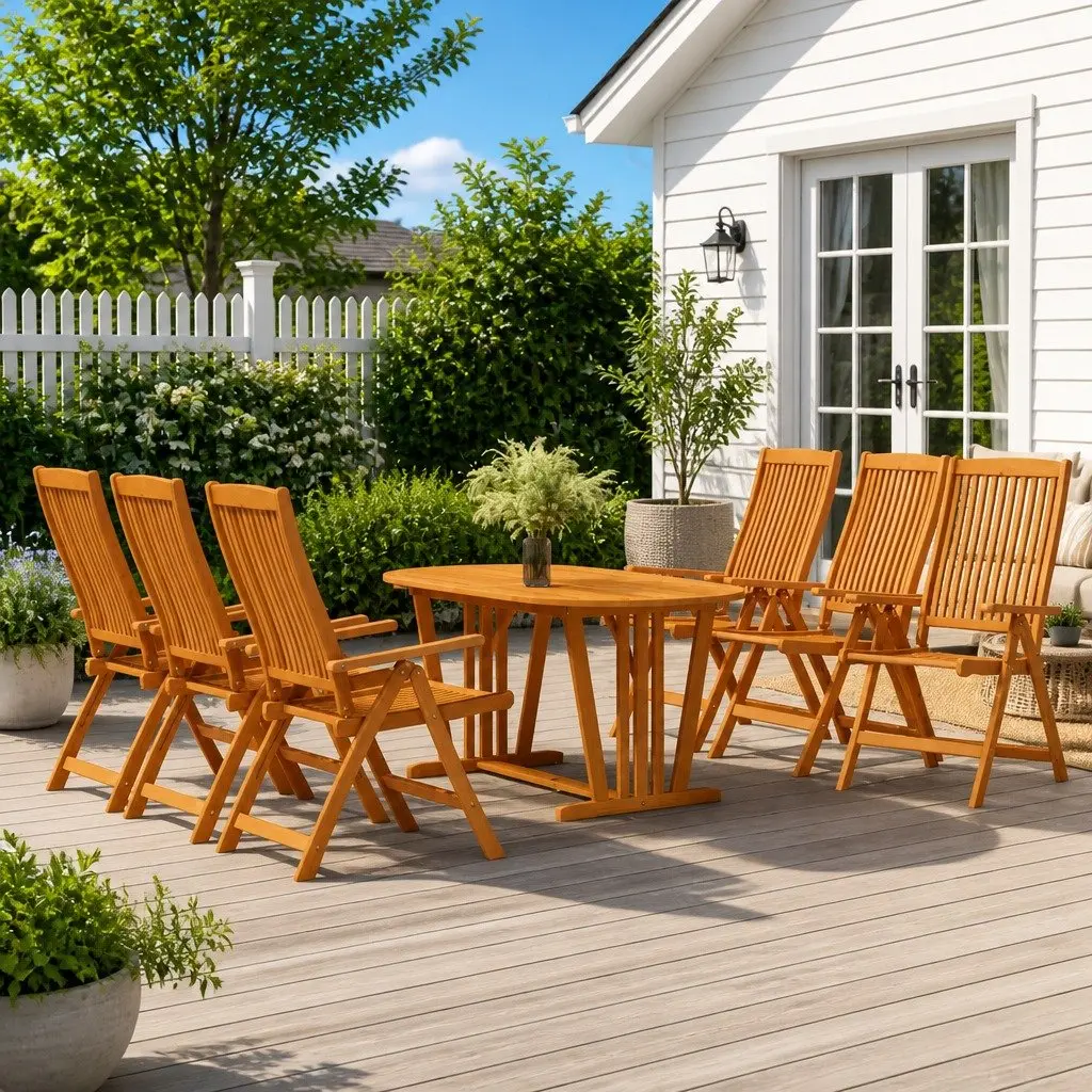 Folding Garden Chairs Solid Wood Eucalyptus Brown Outdoor Reclining 6 Piece