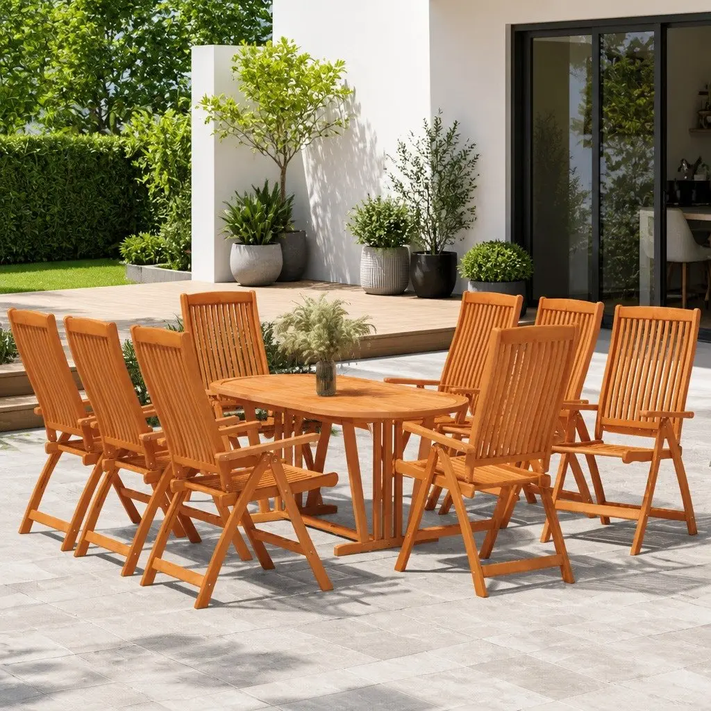 Outdoor Folding Garden Chairs Solid Wood Eucalyptus Brown 8 Piece Reclining