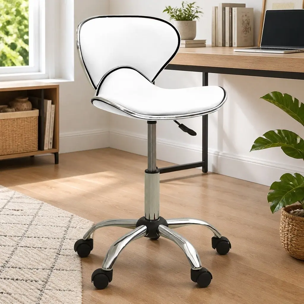 Office Chair White Faux Leather Swivel Height Adjustable