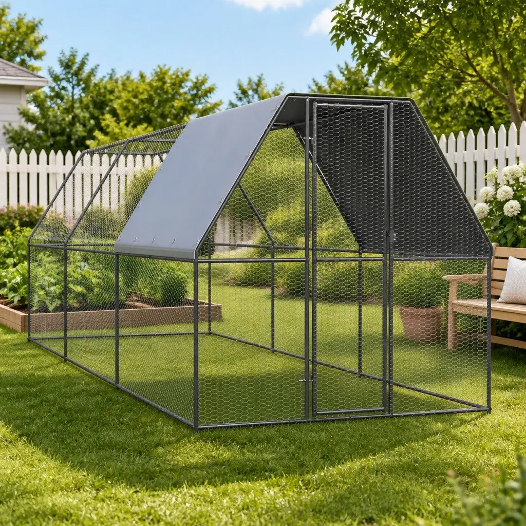Outdoor Chicken Cage Galvanised Steel 2x6x2m Enclosure for Small Animals
