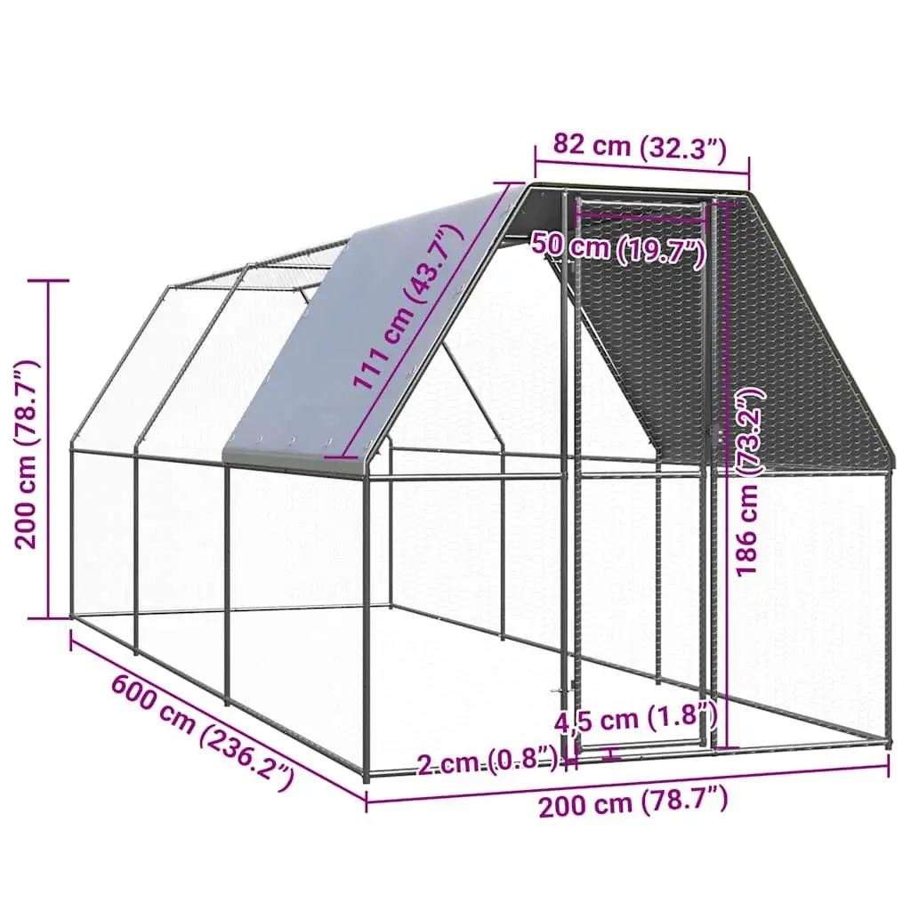 Outdoor Chicken Cage Galvanised Steel 2x6x2m Enclosure for Small Animals