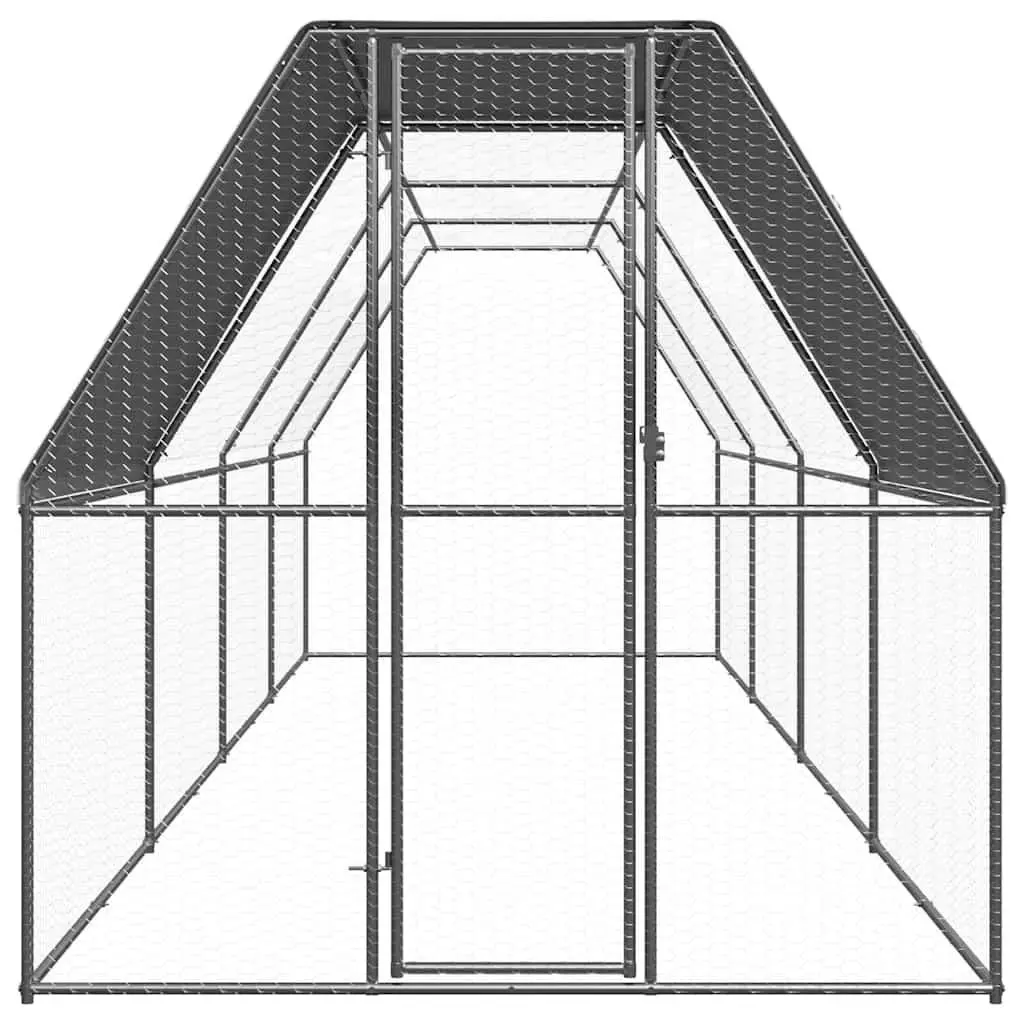Outdoor Chicken Cage Run Enclosure 2x8x2m Galvanised Steel Water Resistant Roof
