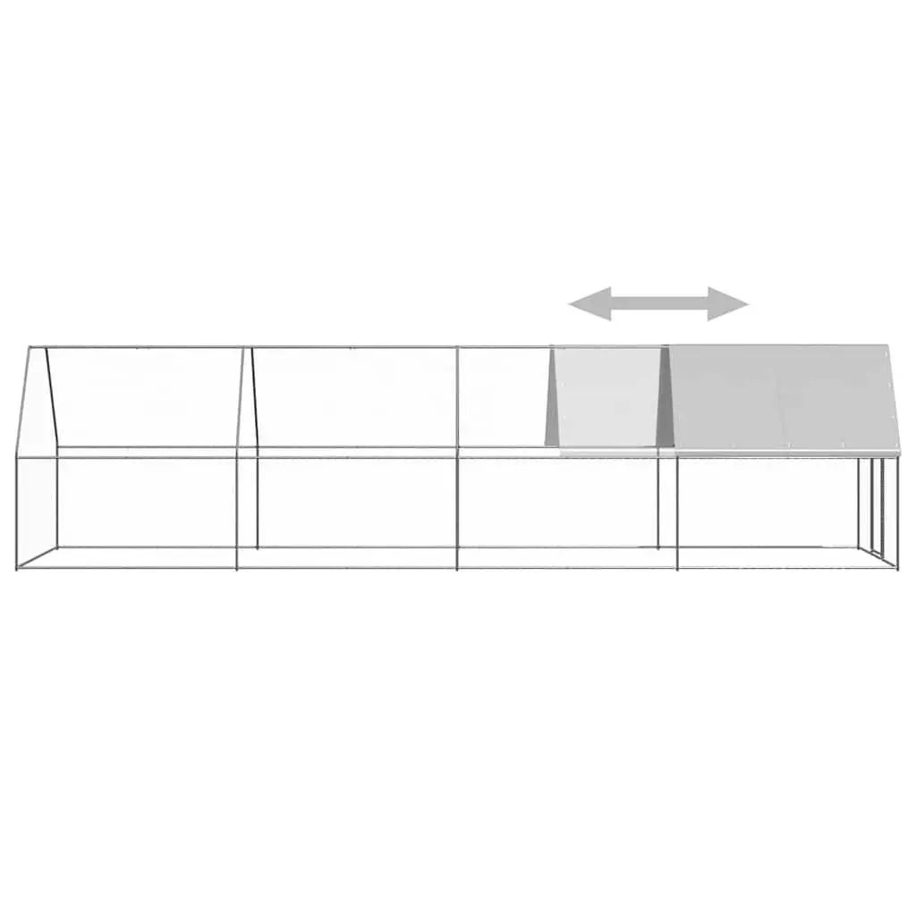 Outdoor Chicken Cage Run Enclosure 2x8x2m Galvanised Steel Water Resistant Roof