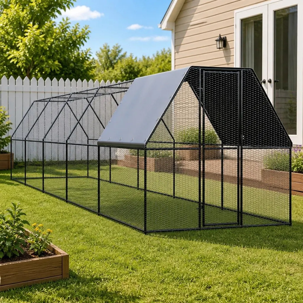 Outdoor Chicken Cage Enclosure Galvanised Steel 2x10x2m