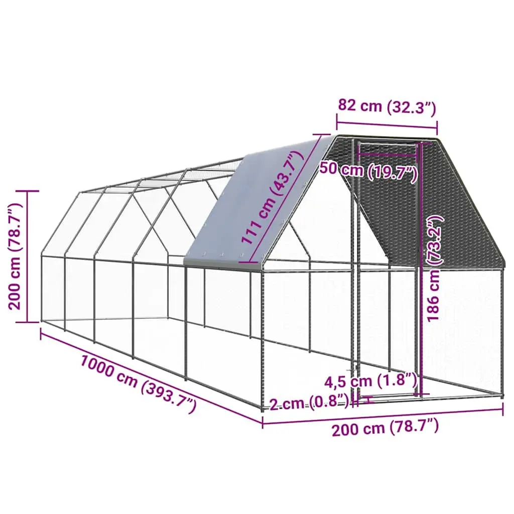 Outdoor Chicken Cage Enclosure Galvanised Steel 2x10x2m