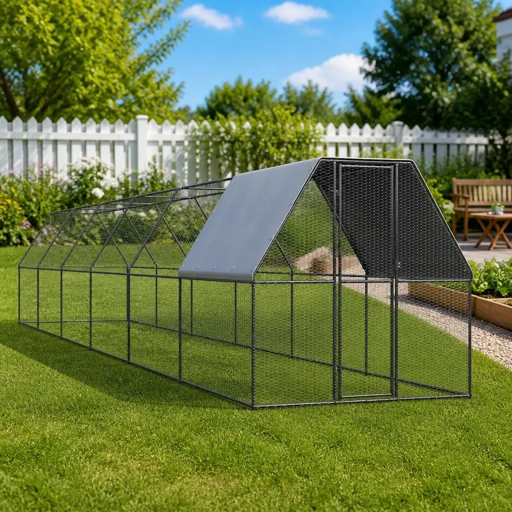 Chicken Cage Outdoor Run 2x12x2m Galvanised Steel Coop Enclosure Aviary Pen