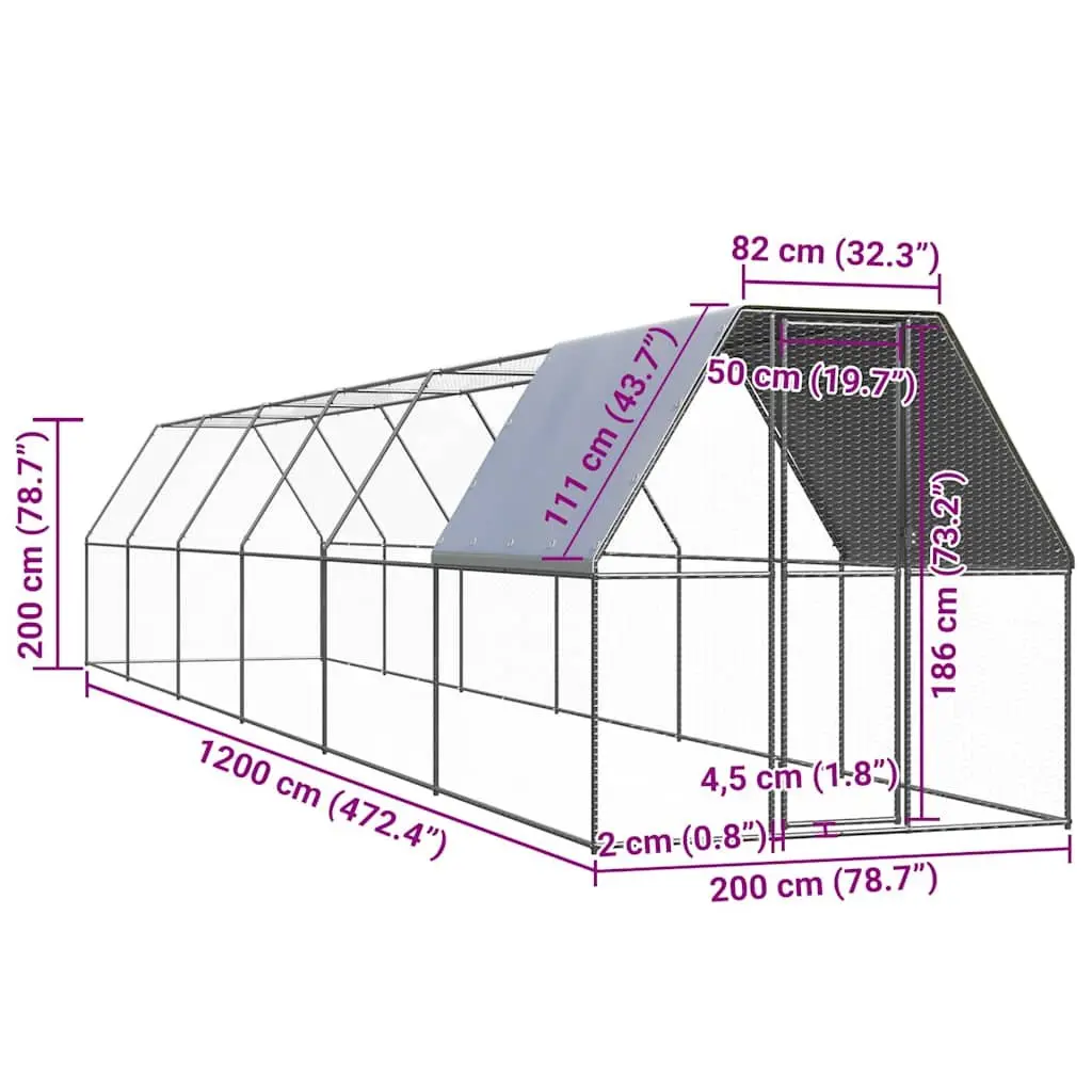 Chicken Cage Outdoor Run 2x12x2m Galvanised Steel Coop Enclosure Aviary Pen