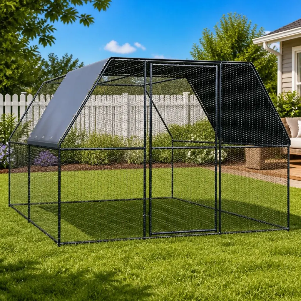 Outdoor Chicken Cage Galvanised Steel Large Animal Aviary Enclosure 3x4x2m