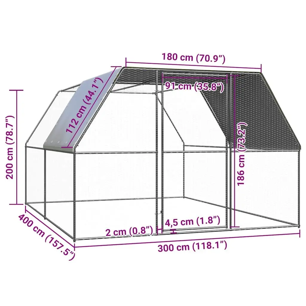 Outdoor Chicken Cage Galvanised Steel Large Animal Aviary Enclosure 3x4x2m