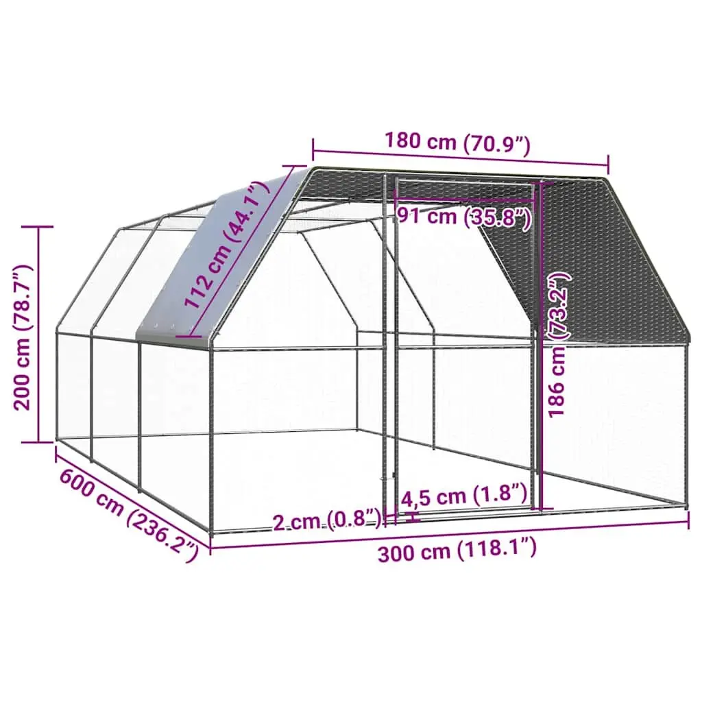 Outdoor Chicken Cage Galvanised Steel 3x6x2 m Enclosure