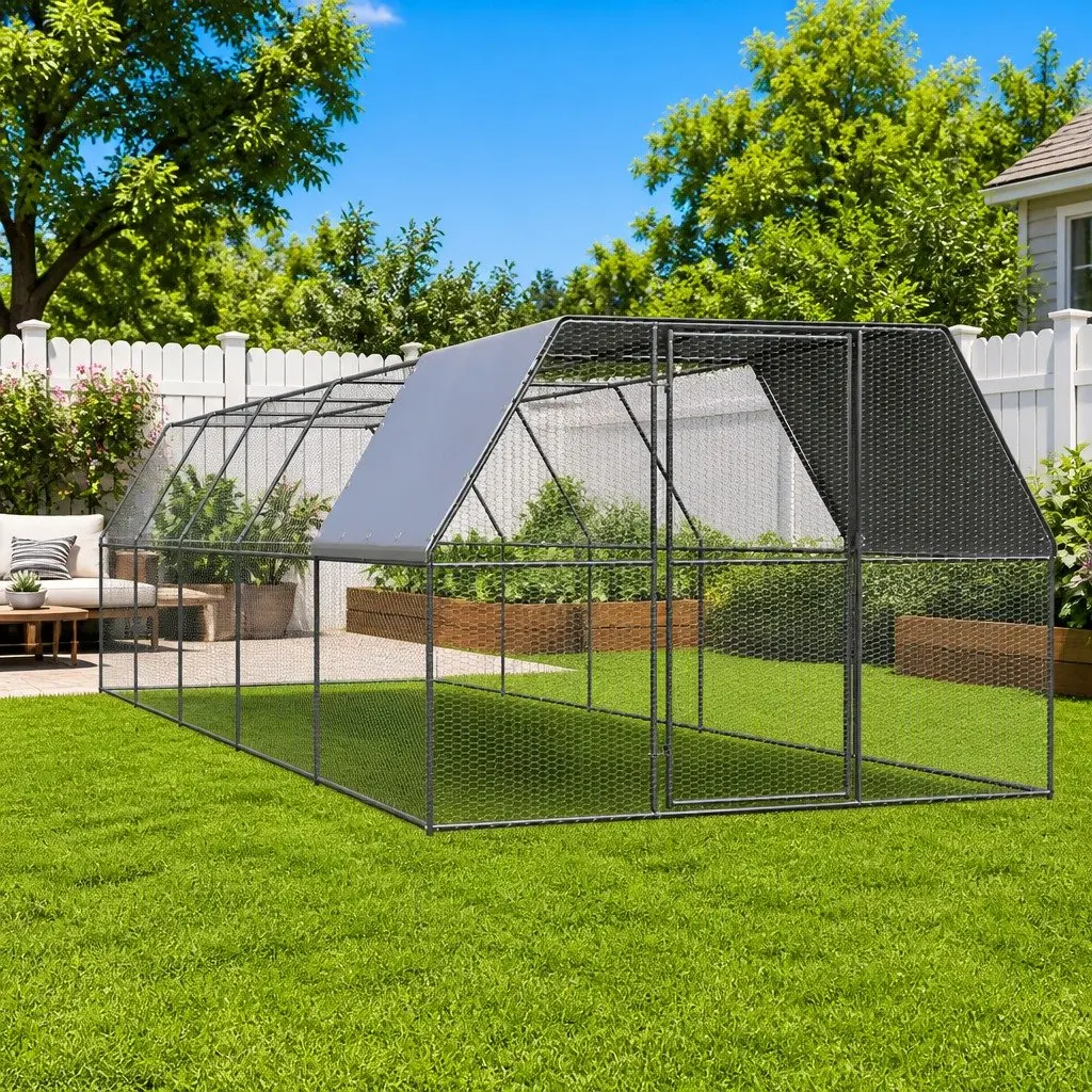 Outdoor Chicken Cage 3x10x2m Galvanised Steel Aviary Run Enclosure Small Animals