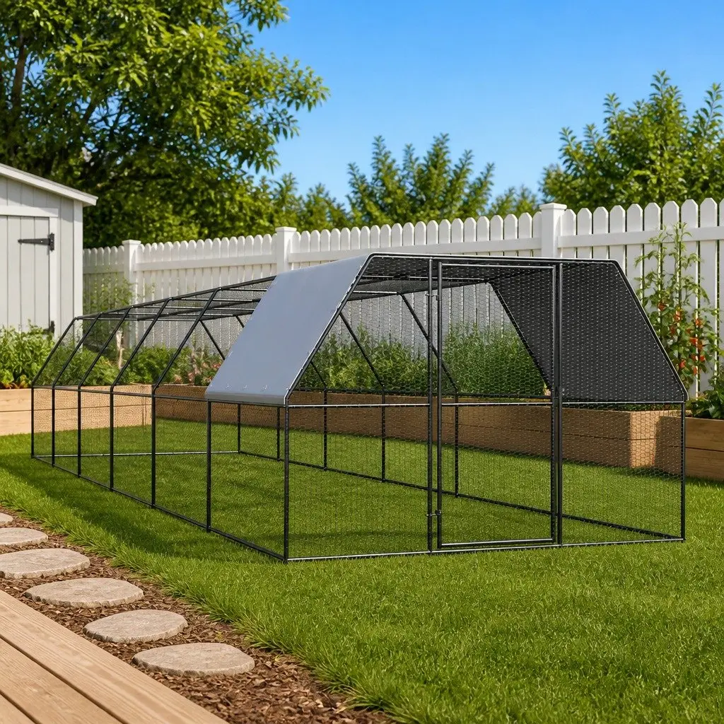 Outdoor Chicken Cage Run Enclosure Galvanised Steel 3x12x2m
